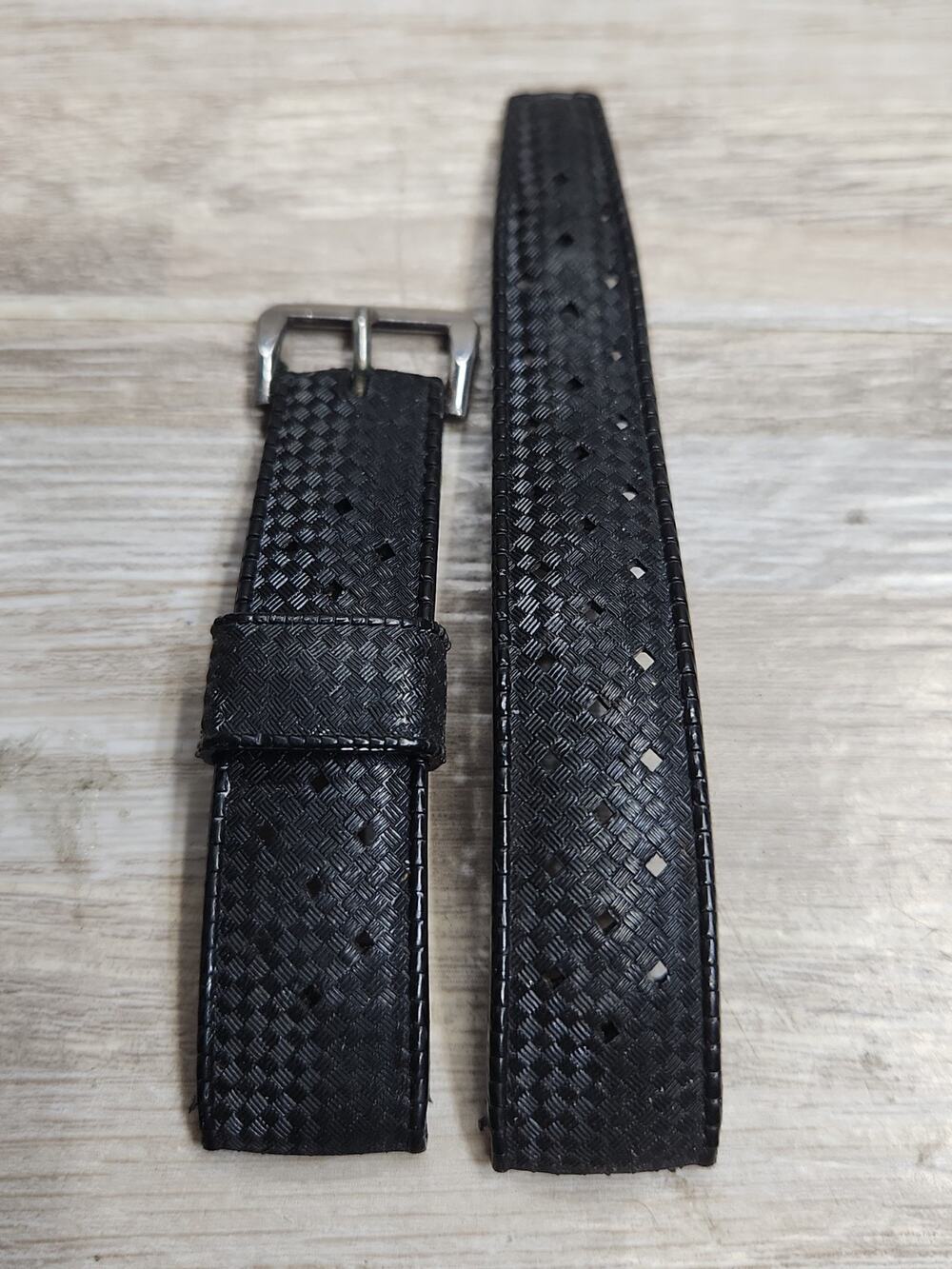 Vintage Genuine Tropic Swiss Perforated Black Plastic 19mm Diver Watch Band